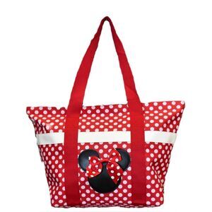 Disney Tote Mickey & Minnie Mouse Icon Print Zipper Travel Bag (Red